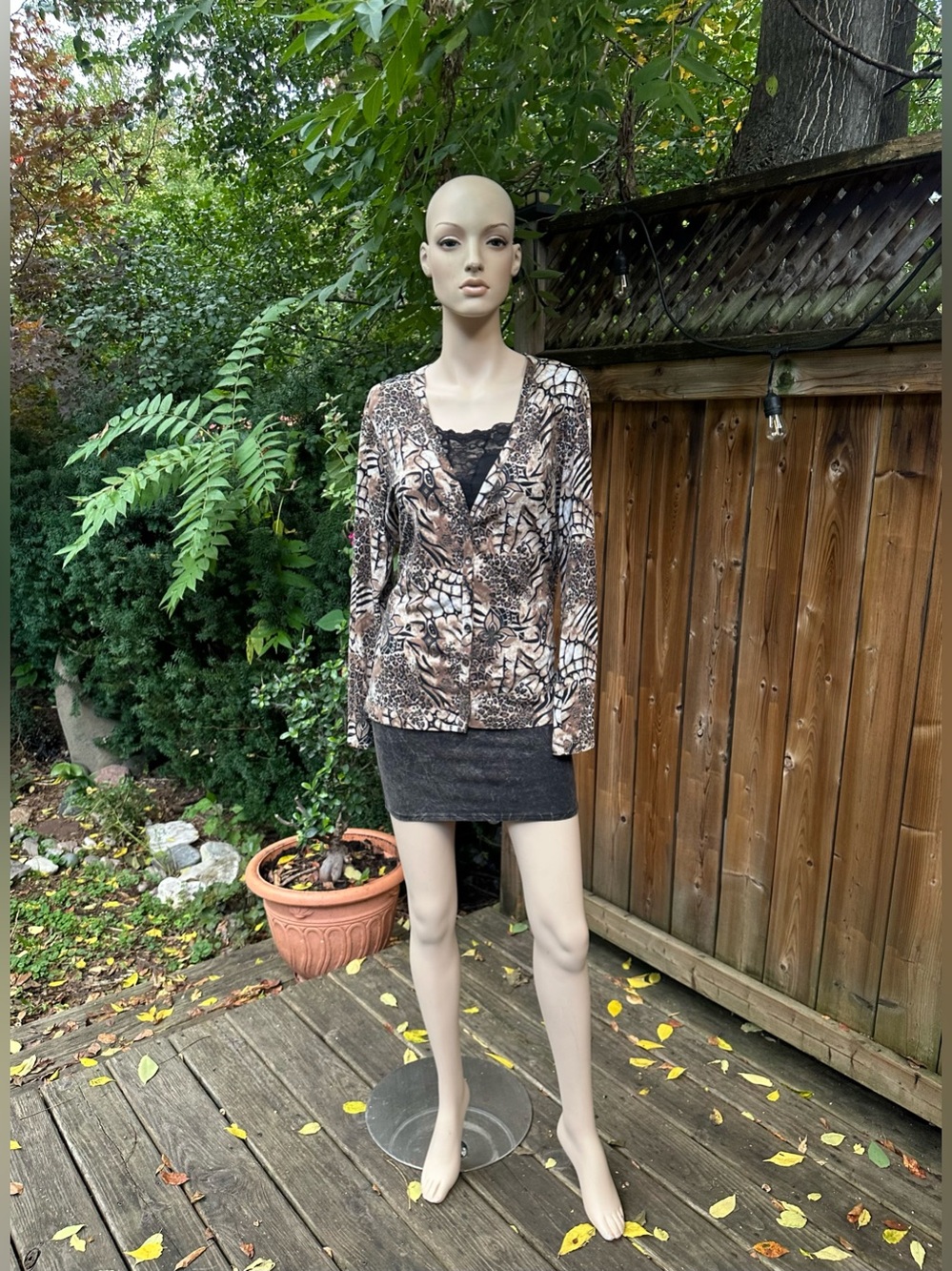 Chico's Brown and Cream Animal Print V-Neck Blouse